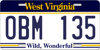 WV license plate OBM135