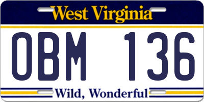 WV license plate OBM136