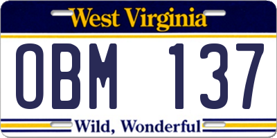 WV license plate OBM137