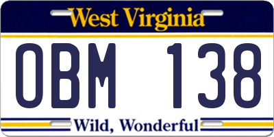 WV license plate OBM138