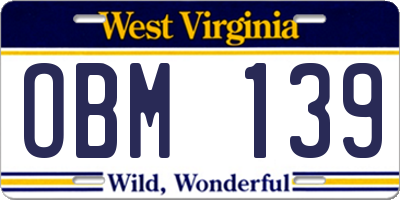 WV license plate OBM139