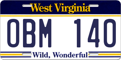 WV license plate OBM140