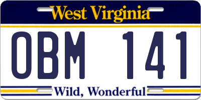 WV license plate OBM141