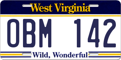 WV license plate OBM142