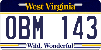 WV license plate OBM143