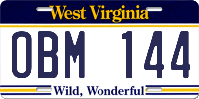 WV license plate OBM144