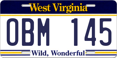 WV license plate OBM145