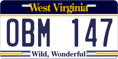 WV license plate OBM147