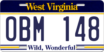 WV license plate OBM148