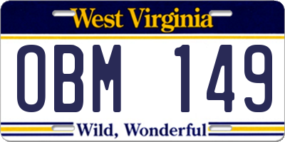 WV license plate OBM149