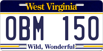 WV license plate OBM150