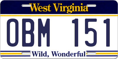 WV license plate OBM151
