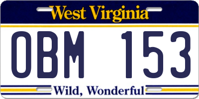 WV license plate OBM153