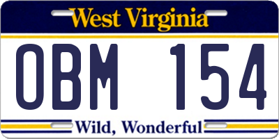 WV license plate OBM154