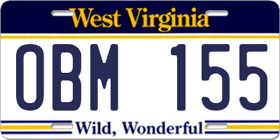 WV license plate OBM155