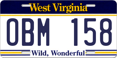 WV license plate OBM158