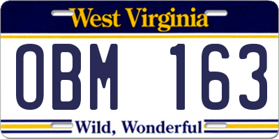 WV license plate OBM163