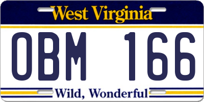 WV license plate OBM166