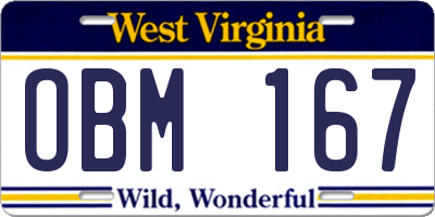 WV license plate OBM167