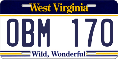 WV license plate OBM170