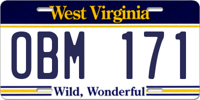 WV license plate OBM171