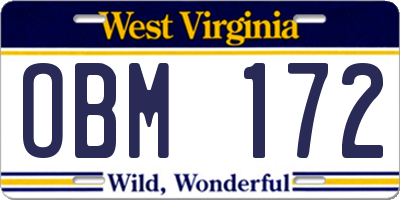 WV license plate OBM172