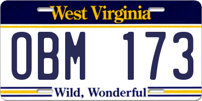 WV license plate OBM173
