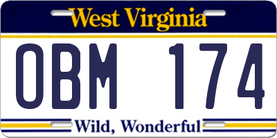 WV license plate OBM174