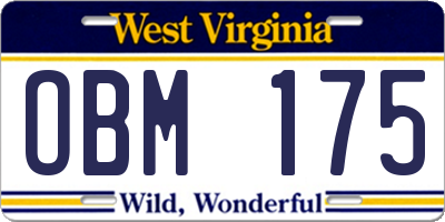WV license plate OBM175