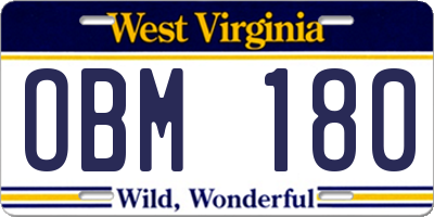 WV license plate OBM180