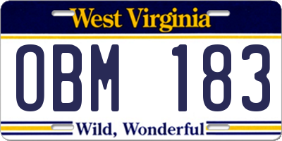 WV license plate OBM183