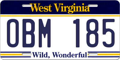 WV license plate OBM185
