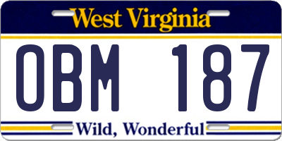 WV license plate OBM187