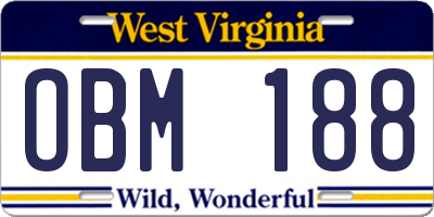 WV license plate OBM188