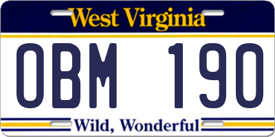 WV license plate OBM190