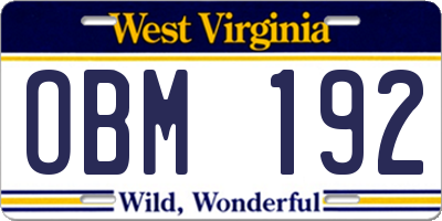 WV license plate OBM192