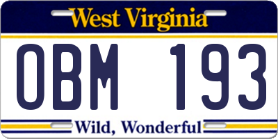 WV license plate OBM193
