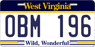 WV license plate OBM196