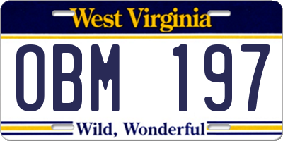 WV license plate OBM197