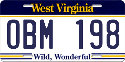 WV license plate OBM198