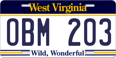 WV license plate OBM203