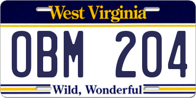WV license plate OBM204