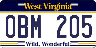 WV license plate OBM205