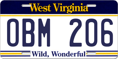 WV license plate OBM206