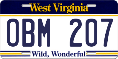WV license plate OBM207
