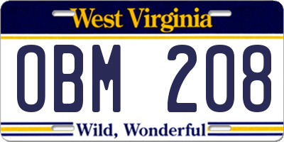 WV license plate OBM208