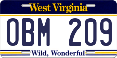 WV license plate OBM209