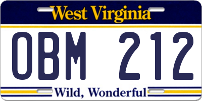 WV license plate OBM212