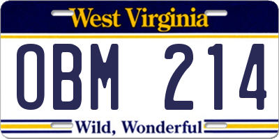 WV license plate OBM214