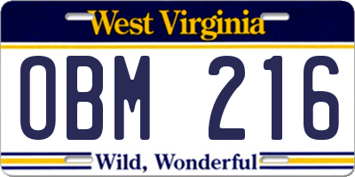 WV license plate OBM216